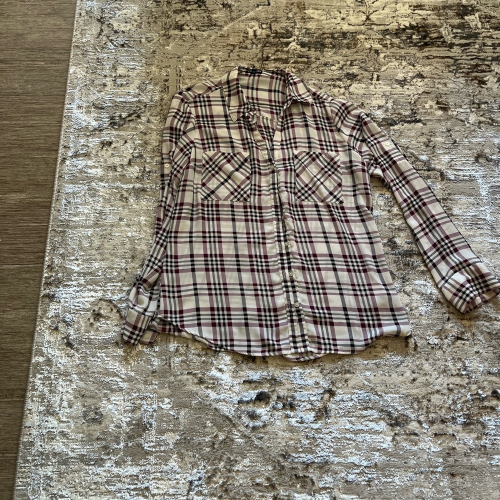 Express Plaid Button Down Shirt - Black and Red